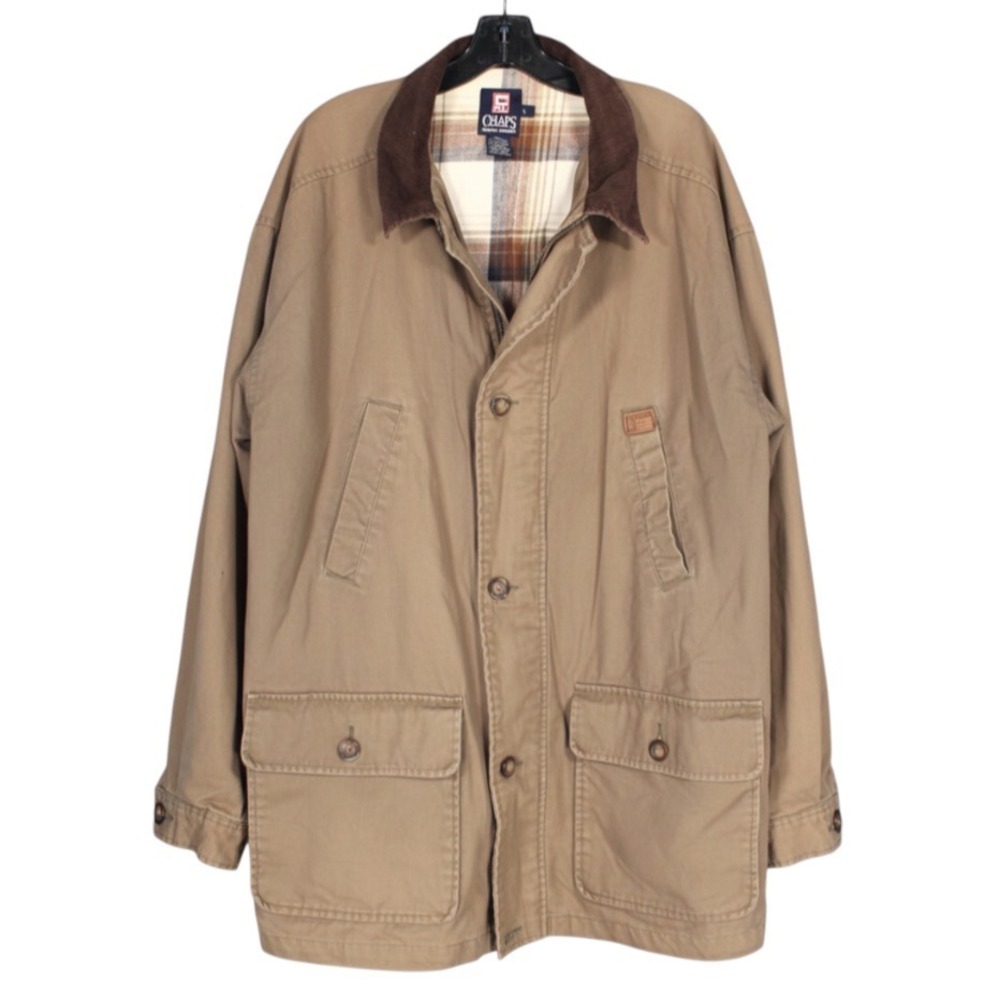 VTG CHAPS RALPH LAUREN Cotton KHAKI BROWN Button-Up/Zip CASUAL JACKET Sz L